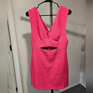 Endless Rose Vibrant Pink Deep V-Neck Backless Dress With Cutout Size Medium